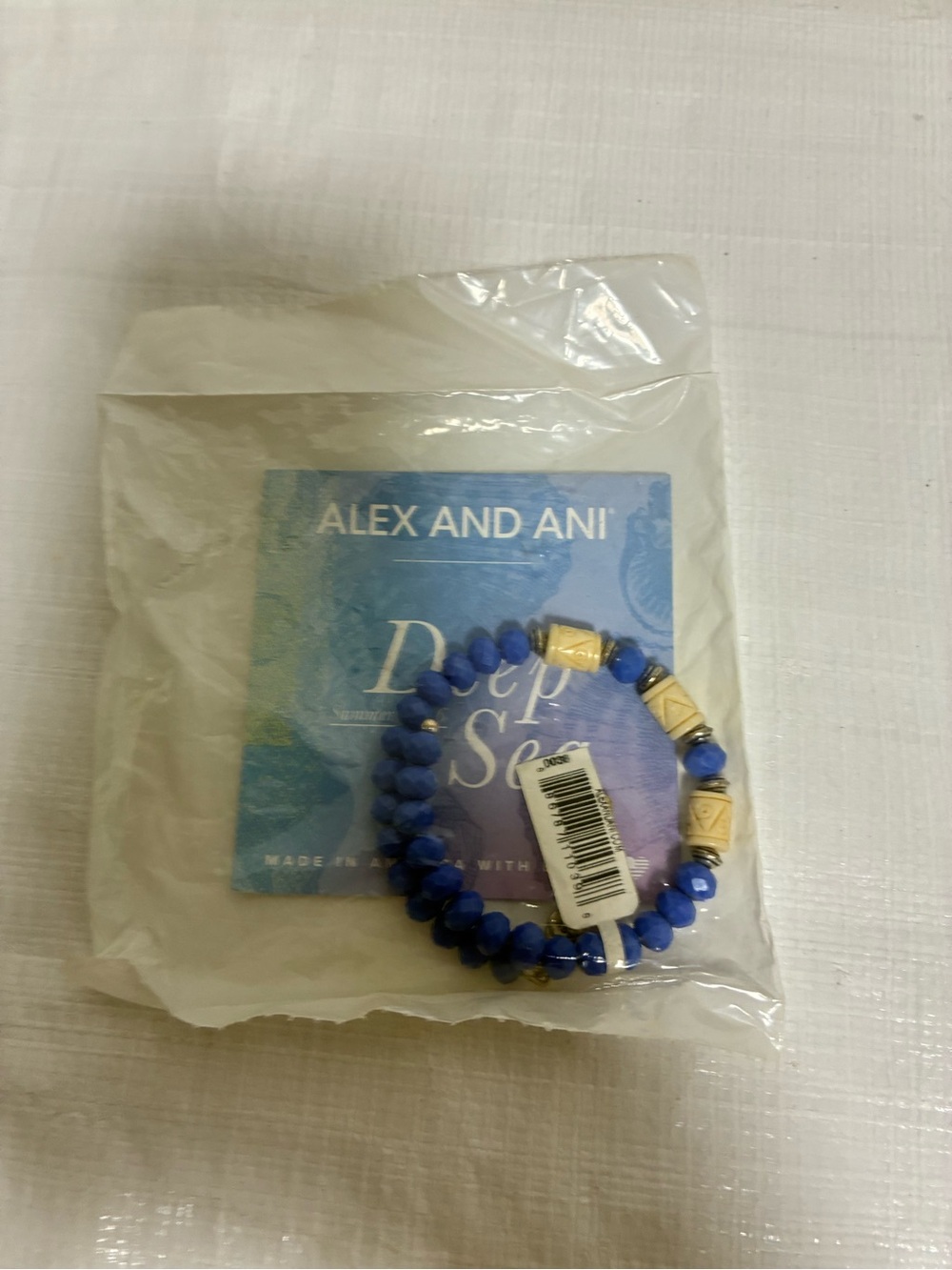 Alex and Ani Blue Beaded Stretch Bracelet with Gold Accents